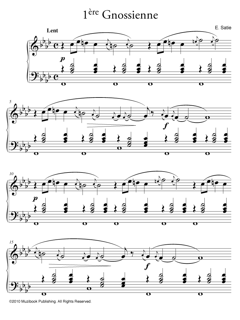 Gnossienne No. 1, Satie - Partition de Piano à télécharger