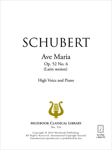 Ave Maria op. 52 n° 6 version latin - Franz Schubert - Muzibook Publishing