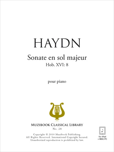 Sonate en sol majeur Hob. XVI 8 - Joseph Haydn - Muzibook Publishing