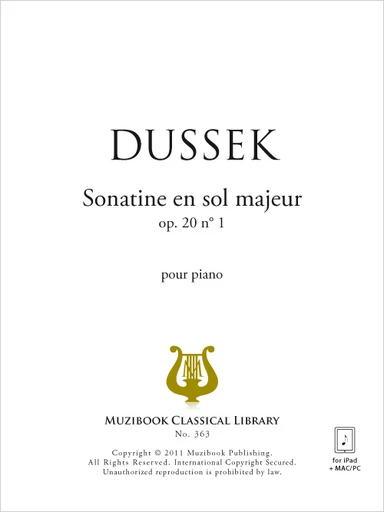 Sonatine en sol majeur op. 20 n° 1 - Jan Ladislav Dussek - Muzibook Publishing