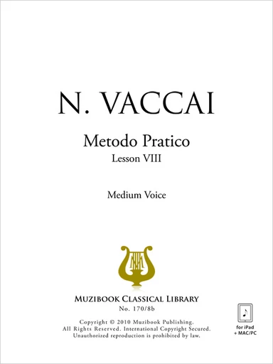 Metodo Pratico - Leçon 8 (Les appogiatures ascendantes et descendantes, L'accaciature) - Nicola Vaccai - Muzibook Publishing