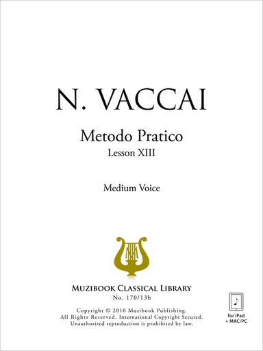 Metodo Pratico - Leçon 13 (Le portamento, L'autre style de portamento) - Nicola Vaccai - Muzibook Publishing