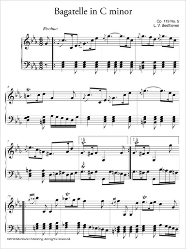 Bagatelle en do mineur op. 119 n° 5 - Ludwig van Beethoven - Muzibook Publishing