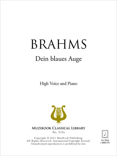 Dein blaues Auge - Johannes Brahms - Muzibook Publishing