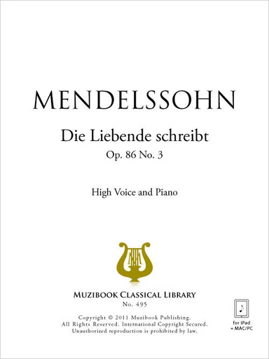 Die Liebende schreibt op. 86 n° 3 - Felix Mendelssohn - Muzibook Publishing