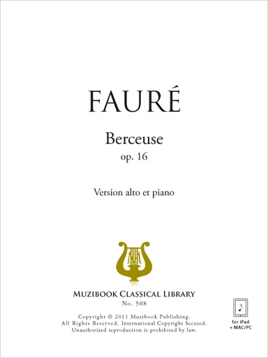 Berceuse op. 16 (version alto) - Gabriel Fauré - Muzibook Publishing