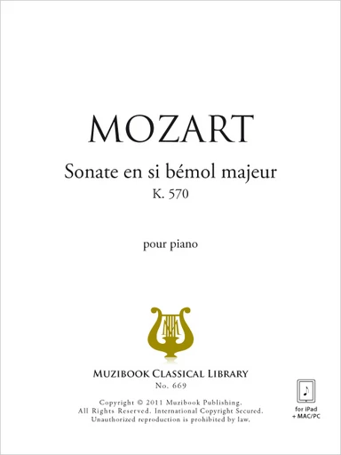 Sonate en si bémol majeur K 570 - Wolfgang Amadeus Mozart - Muzibook Publishing