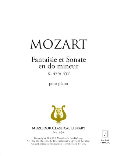 Fantaisie et Sonate en do mineur K 475/ 457 - Wolfgang Amadeus Mozart - Muzibook Publishing